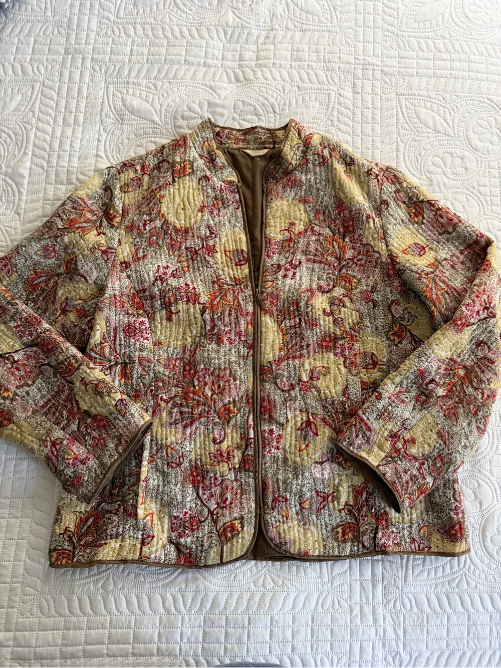 Vintage Christopher & Banks Floral Quilted Bomber Jacket Lg Grandmacore Summer